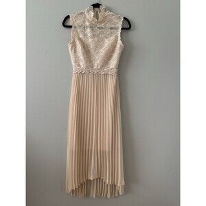 NEW Reiss Aideen Lace Yoke Pleated High Low Dress Blush Pink Sz 0